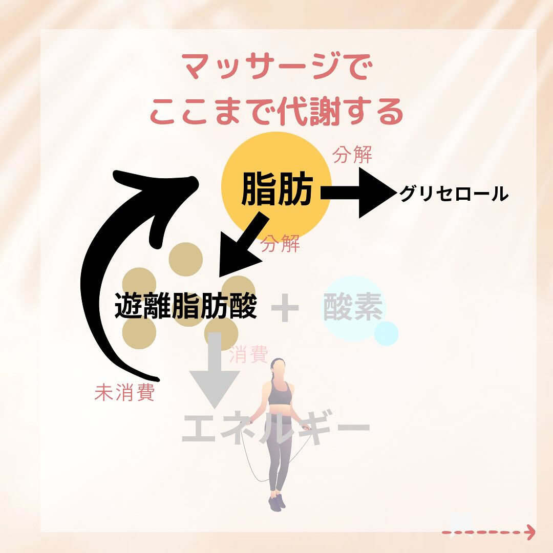 マッサージでは、中性脂肪を遊離脂肪酸とグリセロールに分解する